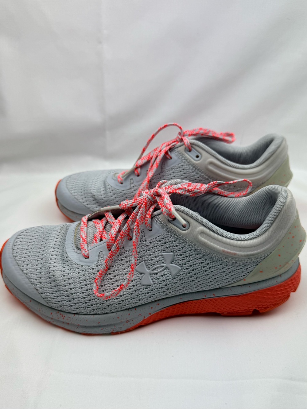 Under Armour Women's Light Gray and Coral Athletic Running Shoes